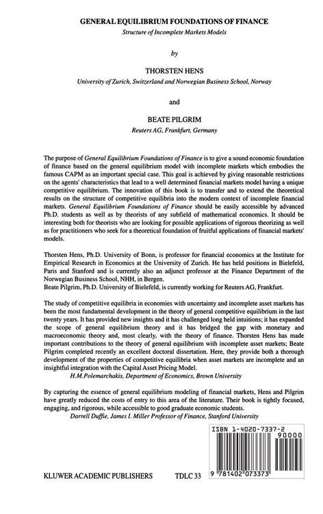 Produktbild: General Equilibrium Foundations of Finance