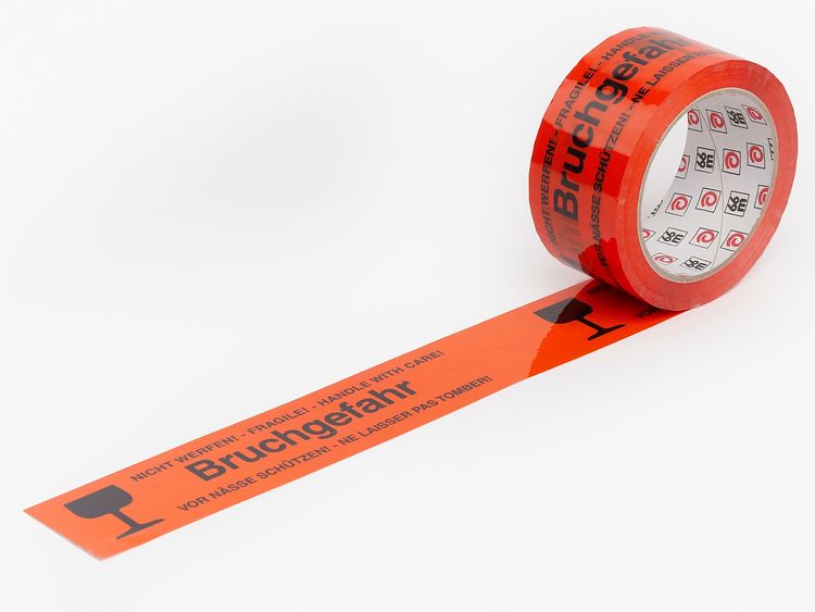 Produktbild: Klebefilm Aufschrift "Bruchgefahr" orange 66mx5cm