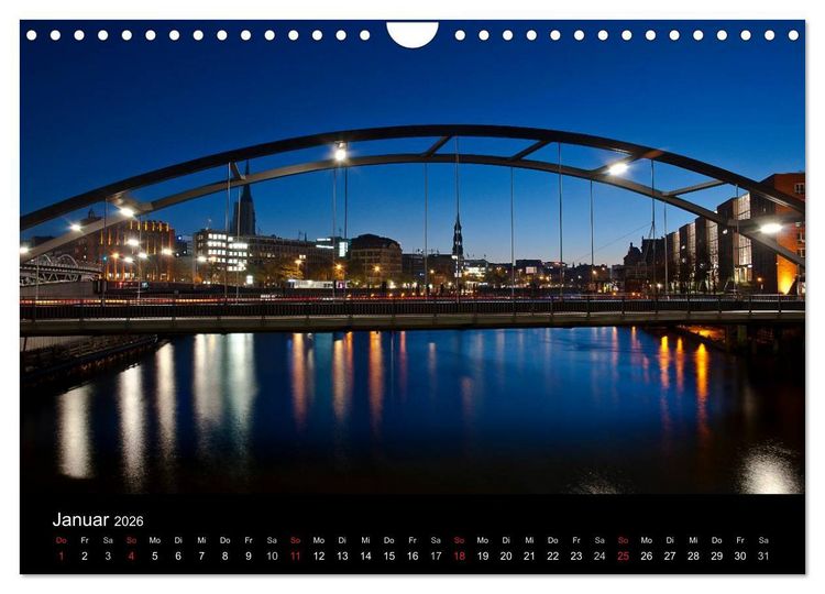 Produktbild: hamburg - night views (Wandkalender 2026 DIN A4 quer), CALVENDO Monatskalender
