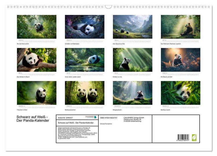Produktbild: Schwarz auf Wei&szlig; - Der Panda-Kalender (Wandkalender 2026 DIN A2 quer), CALVENDO Monatskalender