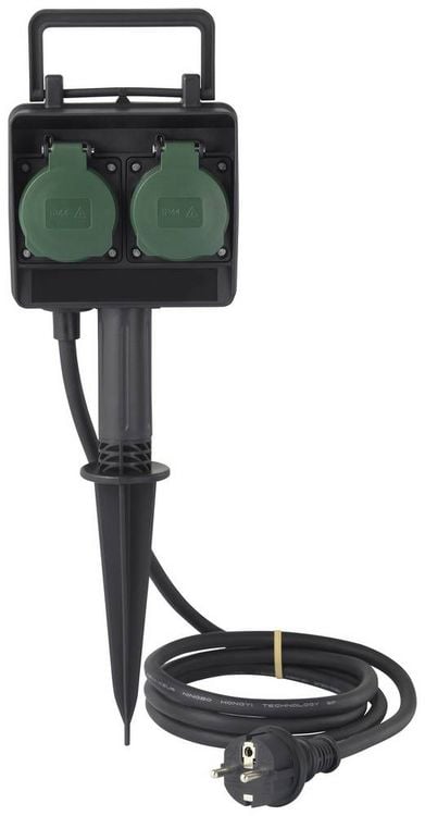 Produktbild: Sygonix SY-5231004 Gartensteckdose 2fach Schwarz, Standard-Gr&uuml;n (seidenmatt) erh&ouml;hter Ber&uuml;hrungsschutz
