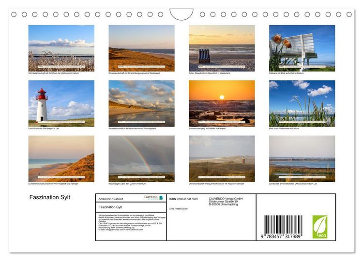 Produktbild: Faszination Sylt (Wandkalender 2026 DIN A4 quer), CALVENDO Monatskalender
