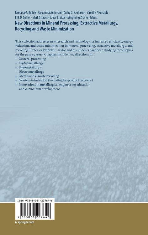 Produktbild: New Directions in Mineral Processing, Extractive Metallurgy, Recycling and Waste Minimization