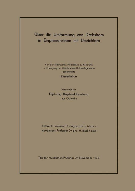 Produktbild: &Uuml;ber die Umformung von Drehstrom in Einphasenstrom mit Umrichtern