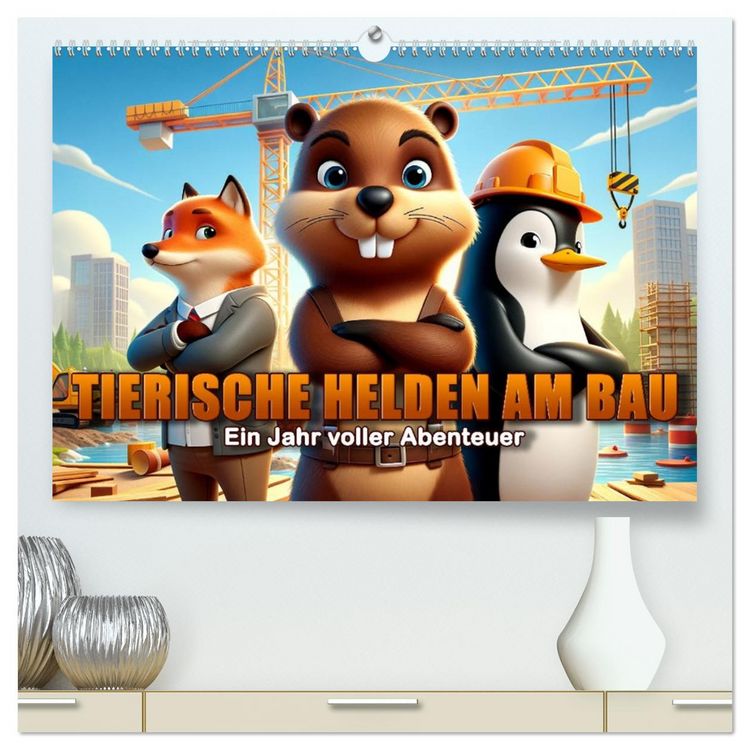 Produktbild: Tierische Helden am Bau: Ein Jahr voller Abenteuer (hochwertiger Premium Wandkalender 2026 DIN A2 quer), Kunstdruck in Hochglanz
