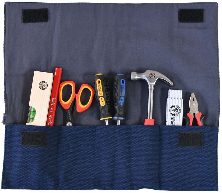 Produktbild: Corvus A600356 - Kids-at-Work, Werkzeugrolle gro&szlig; Set01 (mit Werkzeug), Werkzeugtasche mit 5 F&auml;cher, Stoff, blau, 20x37cm