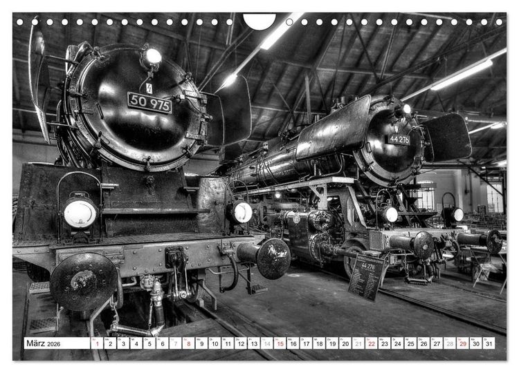 Produktbild: Unter Dampf - Eisenbahnromantik in schwarz-wei&szlig; (Wandkalender 2026 DIN A4 quer), CALVENDO Monatskalender