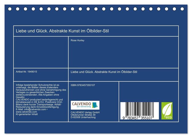 Produktbild: Liebe und Gl&uuml;ck. Abstrakte Kunst im &Ouml;lbilder-Stil (Tischkalender 2026 DIN A5 quer), CALVENDO Monatskalender