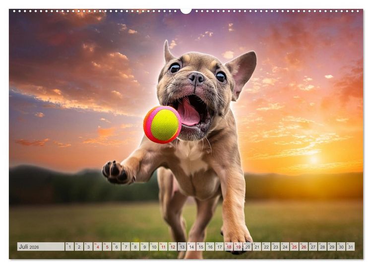 Produktbild: Bullys in Action - Franz&ouml;sische Bulldoggen lieben B&auml;lle (hochwertiger Premium Wandkalender 2026 DIN A2 quer), Kunstdruck in Hochglanz