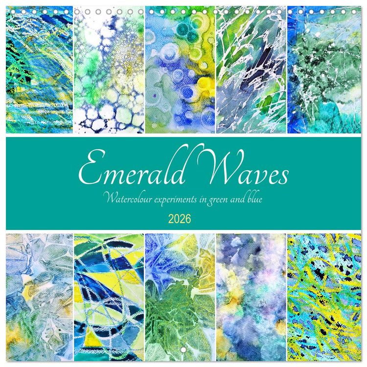 Produktbild: Emerald Waves - Watercolour experiments in green and blue (Wall Calendar 2026 12 &times; 12 Inch) CALVENDO 12 Month Wall Calendar