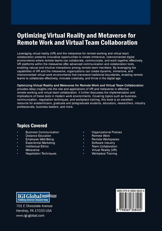 Produktbild: Optimizing Virtual Reality and Metaverse for Remote Work and Virtual Team Collaboration