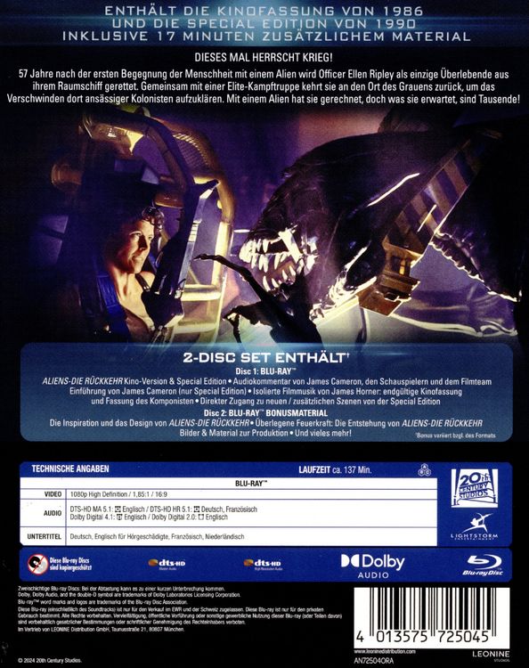 Produktbild: Alien 2 - Die R&uuml;ckkehr (+ Bonus-Blu-ray)