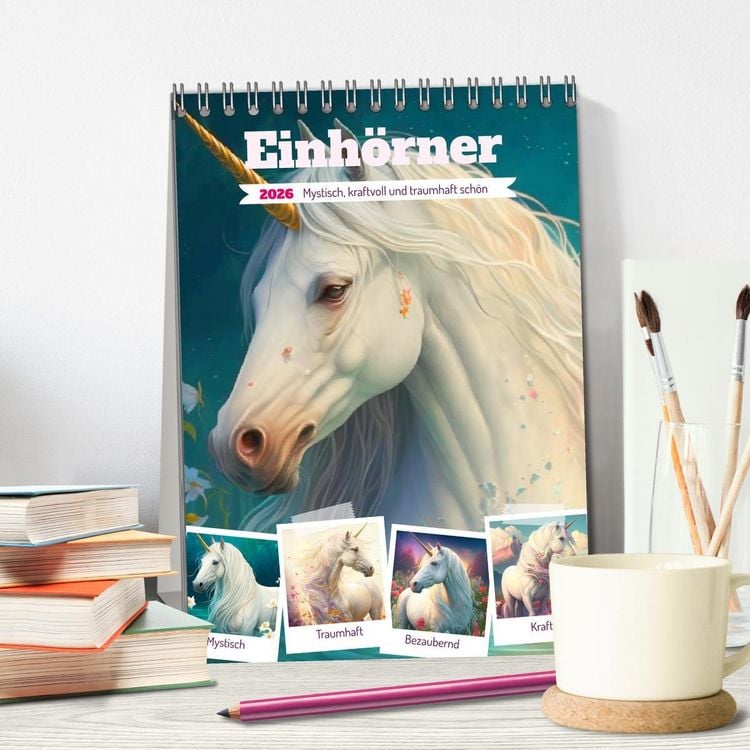 Produktbild: Einh&ouml;rner. Mystisch, kraftvoll und traumhaft sch&ouml;n (Tischkalender 2026 DIN A5 hoch), CALVENDO Monatskalender