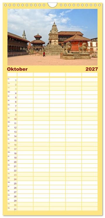 Produktbild: Familienplaner 2027 - Im Kathmandutal mit 5 Spalten (Wandkalender, 21 x 45 cm) CALVENDO