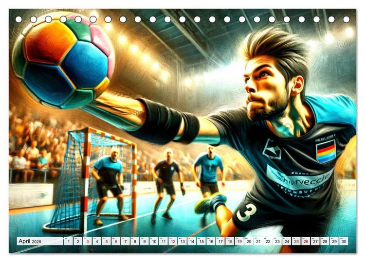 Produktbild: Handball Impressionismus, K&uuml;nstlerische Handballaktionen im KI-Pinselstrich (Tischkalender 2026 DIN A5 quer), CALVENDO Monatskalender