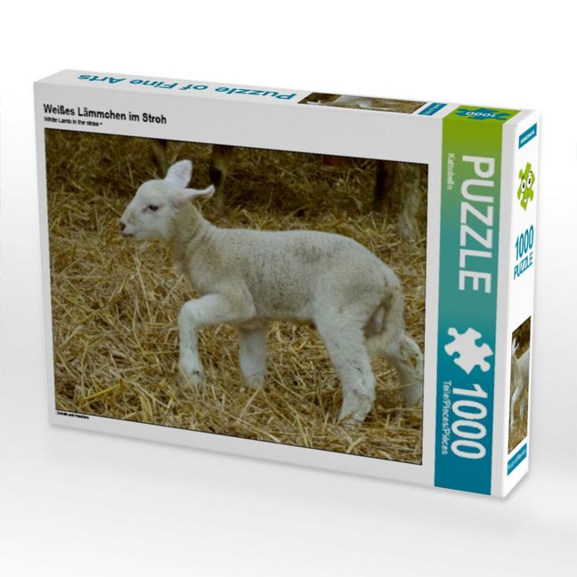 Produktbild: CALVENDO Puzzle Wei&szlig;es L&auml;mmchen im Stroh | 1000 Teile Lege-Gr&ouml;&szlig;e 64x48cm Foto-Puzzle f&uuml;r gl&uuml;ckliche Stunden