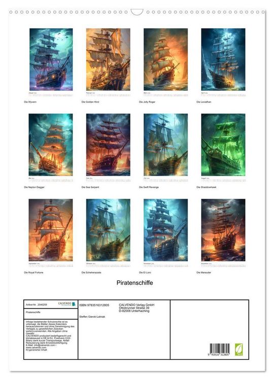 Produktbild: Piratenschiffe (Wandkalender 2026 DIN A2 hoch), CALVENDO Monatskalender