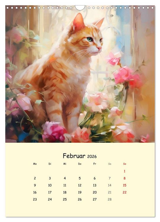 Produktbild: Liebliche Katzen. Anmut und W&uuml;rde mit Blumen (Wandkalender 2026 DIN A3 hoch), CALVENDO Monatskalender