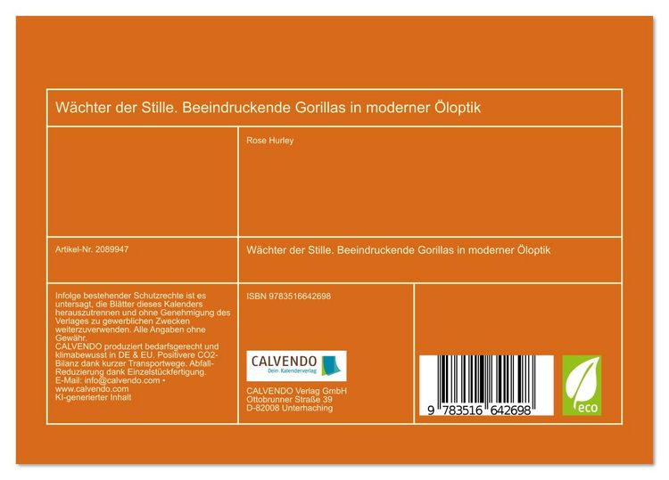 Produktbild: W&auml;chter der Stille. Beeindruckende Gorillas in moderner &Ouml;loptik (Tischkalender 2026 DIN A5 quer), CALVENDO Monatskalender