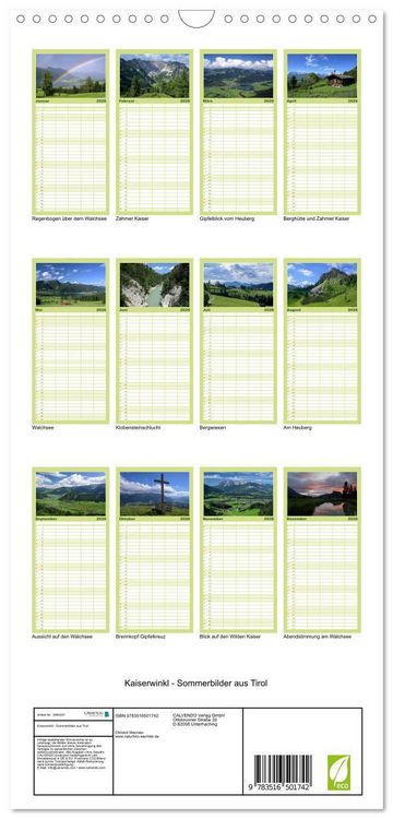 Produktbild: Familienplaner 2026 - Kaiserwinkl - Sommerbilder aus Tirol mit 5 Spalten (Wandkalender, 21 x 45 cm) CALVENDO