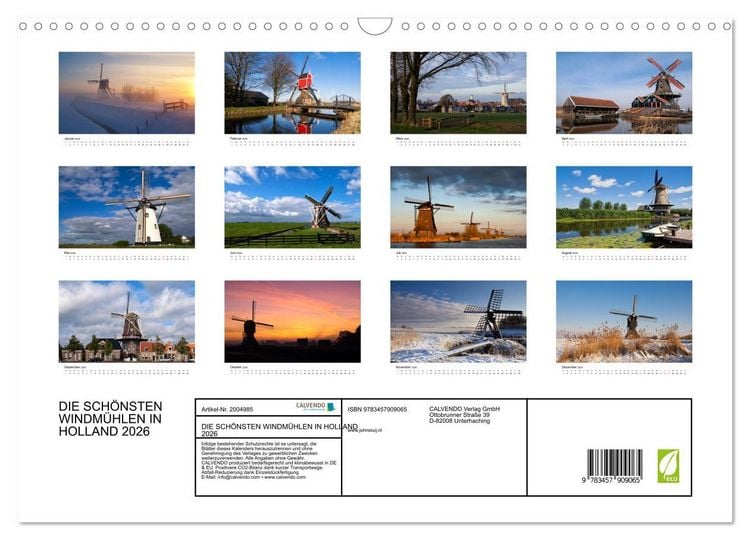 Produktbild: DIE SCH&Ouml;NSTEN WINDM&Uuml;HLEN IN HOLLAND 2026 (Wandkalender 2026 DIN A3 quer), CALVENDO Monatskalender