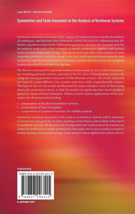 Produktbild: Symmetries and Semi-invariants in the Analysis of Nonlinear Systems