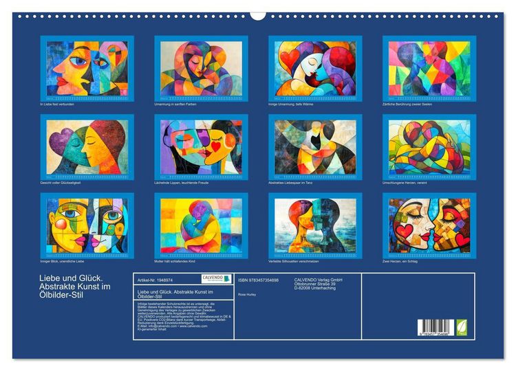 Produktbild: Liebe und Gl&uuml;ck. Abstrakte Kunst im &Ouml;lbilder-Stil (Wandkalender 2026 DIN A2 quer), CALVENDO Monatskalender