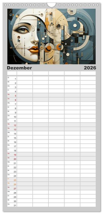 Produktbild: Familienplaner 2026 - Art Deco. Kubismus und surreal inspirierte Collagen mit 5 Spalten (Wandkalender, 21 x 45 cm) CALVENDO
