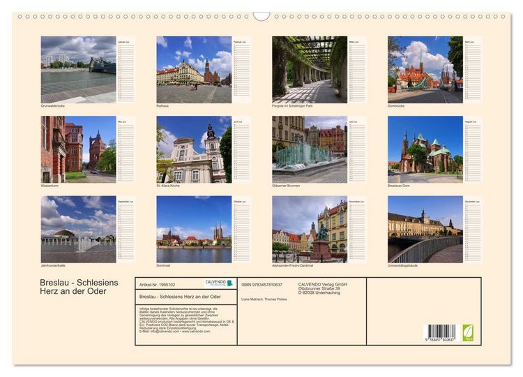 Produktbild: Breslau - Schlesiens Herz an der Oder (Wandkalender 2026 DIN A2 quer), CALVENDO Monatskalender