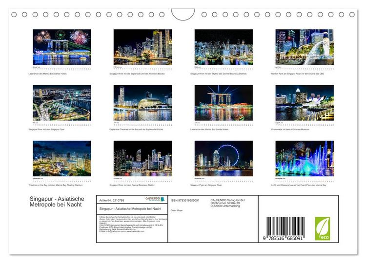 Produktbild: Singapur - Asiatische Metropole bei Nacht (Wandkalender 2026 DIN A4 quer), CALVENDO Monatskalender