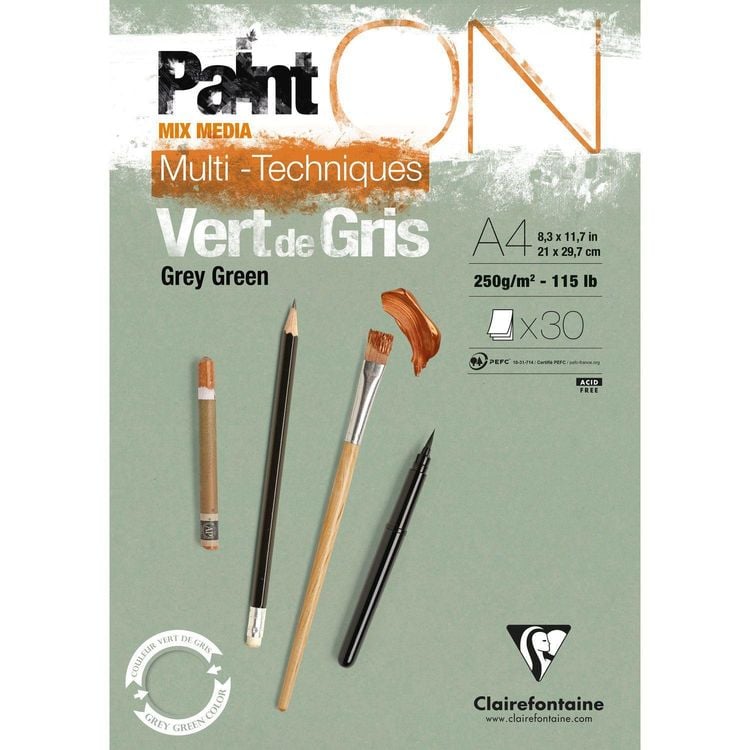 Produktbild: PaintON, Block A4 kopfseitig geleimt, 30 Blatt gr&uuml;ngrau 250g