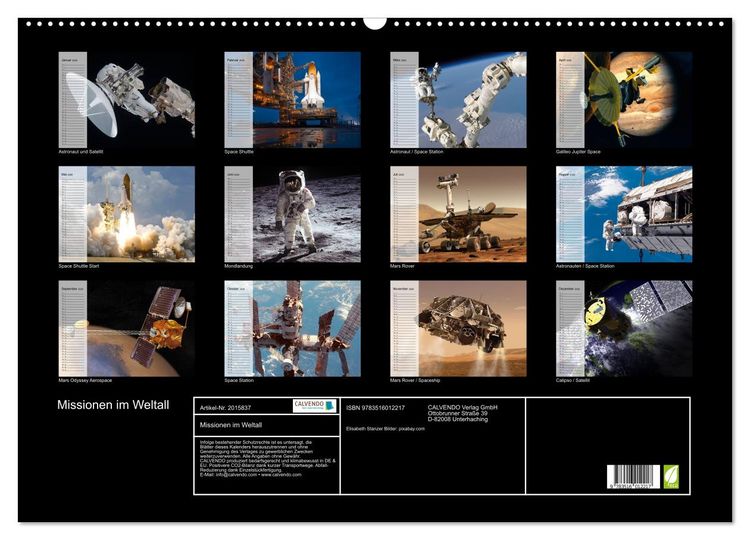 Produktbild: Missionen im Weltall (Wandkalender 2026 DIN A2 quer), CALVENDO Monatskalender