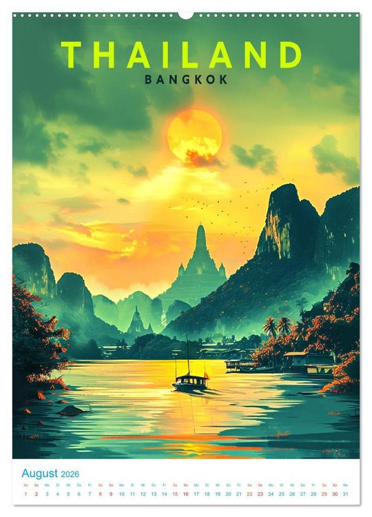 Produktbild: Thailand - Old School Poster Style (Wandkalender 2026 DIN A2 hoch), CALVENDO Monatskalender