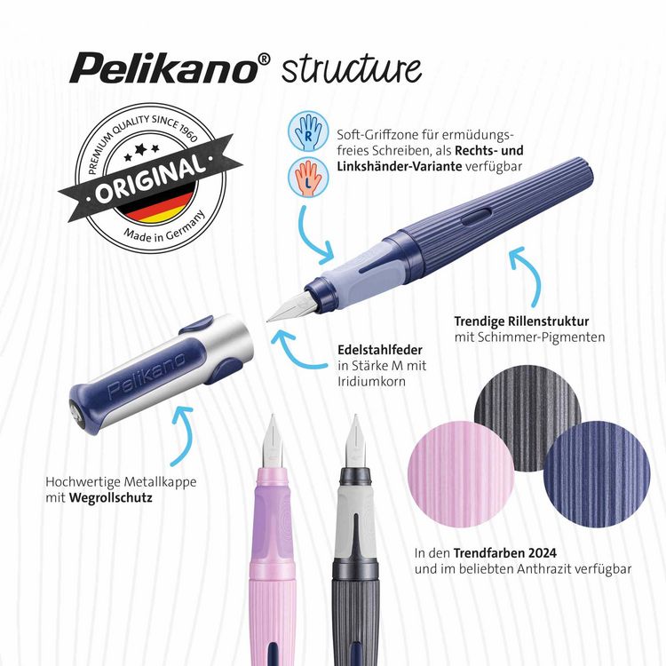 Produktbild: Pelikan F&uuml;ller Pelikano&reg; structure f&uuml;r Linksh&auml;nder, Blau, Feder L