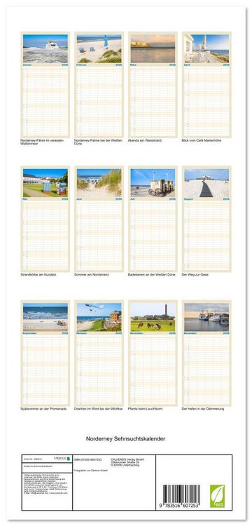 Produktbild: Familienplaner 2026 - Norderney Sehnsuchtskalender mit 5 Spalten (Wandkalender, 21 x 45 cm) CALVENDO