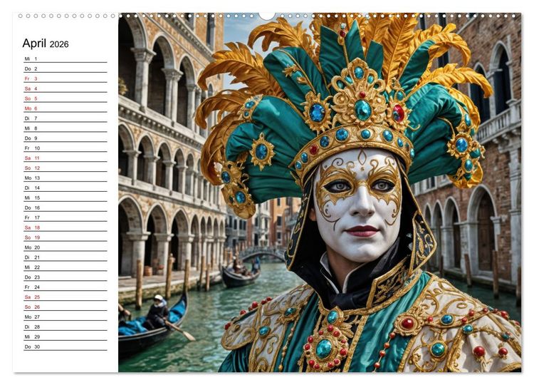 Produktbild: M&auml;rchenhafte Maskerade KI - Karnevalserlebnis in Venedig (Wandkalender 2026 DIN A2 quer), CALVENDO Monatskalender