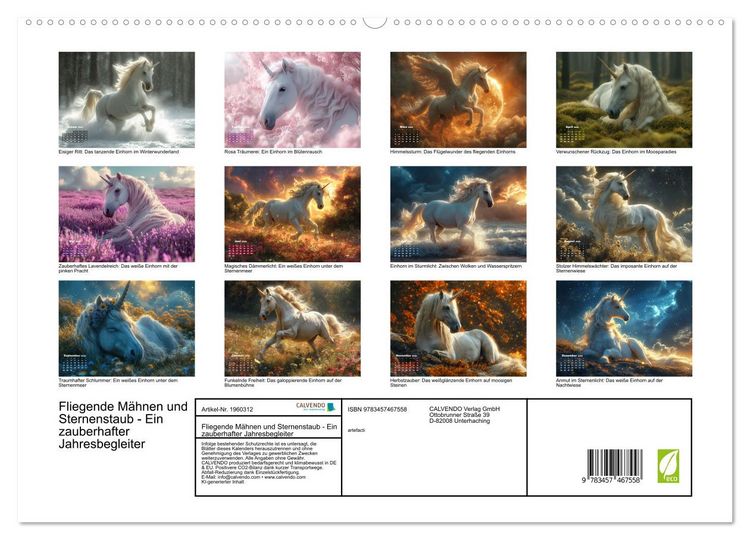 Produktbild: Fliegende M&auml;hnen und Sternenstaub - Ein zauberhafter Jahresbegleiter (hochwertiger Premium Wandkalender 2026 DIN A2 quer), Kunstdruck in Hochglanz