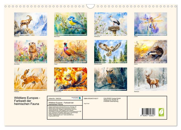 Produktbild: Wildtiere Europas - Farbwelt der heimischen Fauna (Wandkalender 2026 DIN A3 quer), CALVENDO Monatskalender