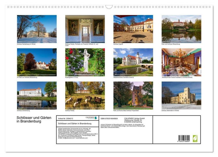 Produktbild: Schl&ouml;sser und G&auml;rten in Brandenburg (Wandkalender 2026 DIN A2 quer), CALVENDO Monatskalender