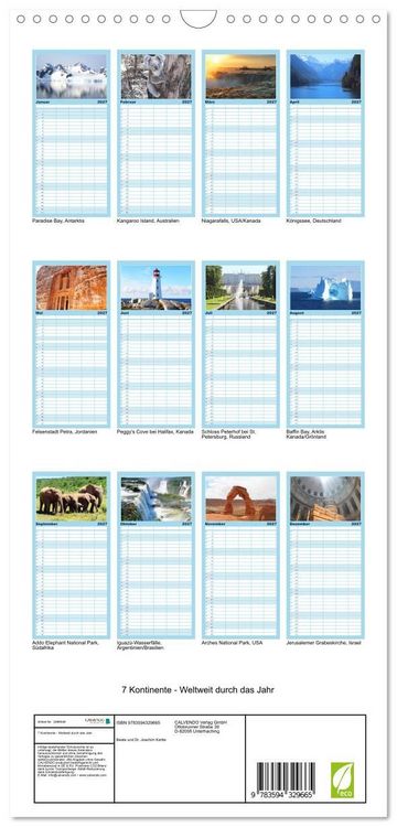 Produktbild: Familienplaner 2027 - 7 Kontinente - Weltweit durch das Jahr mit 5 Spalten (Wandkalender, 21 x 45 cm) CALVENDO