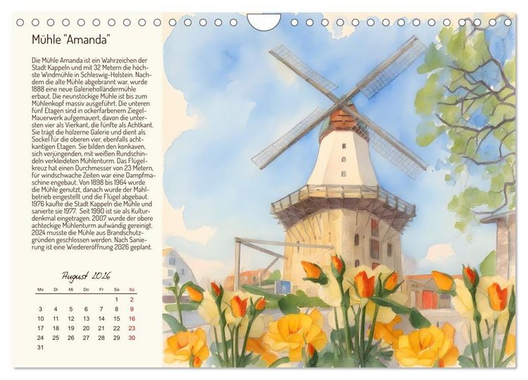 Produktbild: Deutschlands sch&ouml;nste Windm&uuml;hlen (Wandkalender 2026 DIN A4 quer), CALVENDO Monatskalender