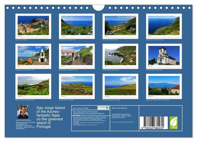 Produktbild: Sao Jorge Island of the Azores - fantastic fajas on the greenest island of Portugal (Wall Calendar 2026 DIN A4 landscape), CALVENDO 12 Month Wall Calendar