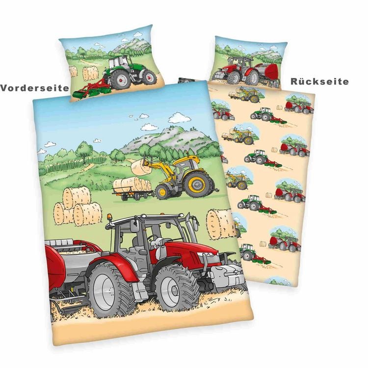 Produktbild: babybest&reg; 2685243063 - Traktor Flanell-Bettw&auml;sche (Made in Green), 40x60 cm + 100x135 cm, 100% Baumwolle