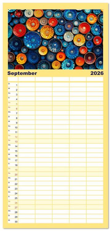Produktbild: Familienplaner 2026 - Patchwork - Farben und Formen mit 5 Spalten (Wandkalender, 21 x 45 cm) CALVENDO