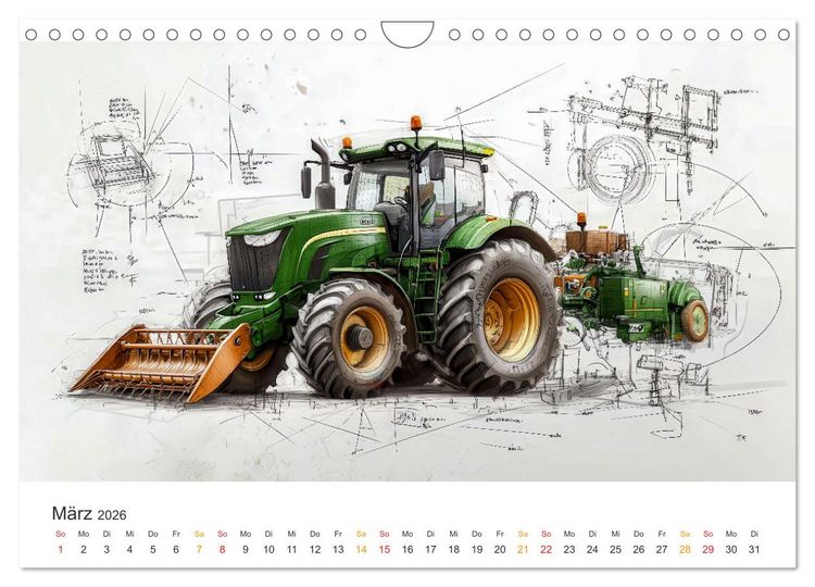 Produktbild: Traktoren - Design und Power Studien in Gr&uuml;n (Wandkalender 2026 DIN A4 quer), CALVENDO Monatskalender