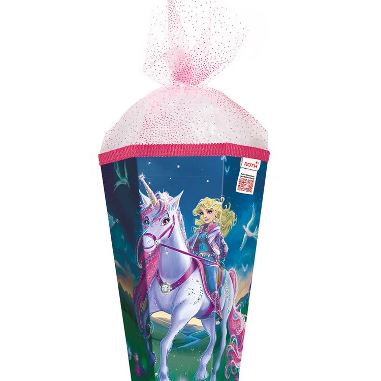 Produktbild: Motivschult&uuml;te, Magische Einhornreiterin, 85 cm, Glitter, Organza, Glitterborte