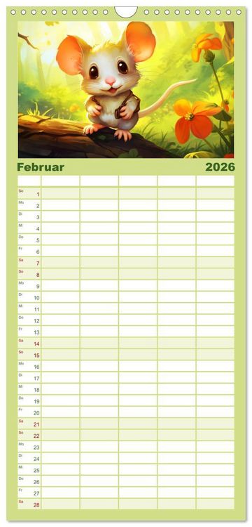 Produktbild: Familienplaner 2026 - Mausiges Spektakel. Zauberhafter Maus-Alltag mit 5 Spalten (Wandkalender, 21 x 45 cm) CALVENDO