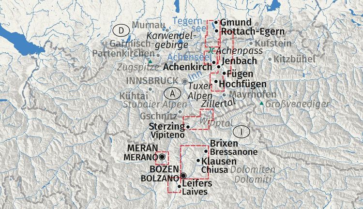 Produktbild: KOMPASS Wanderkarte 288 Alpen&uuml;berquerung, vom Tegernsee nach Sterzing, mit Varianten &uuml;ber den Spitzingsee nach Meran 1:50.000