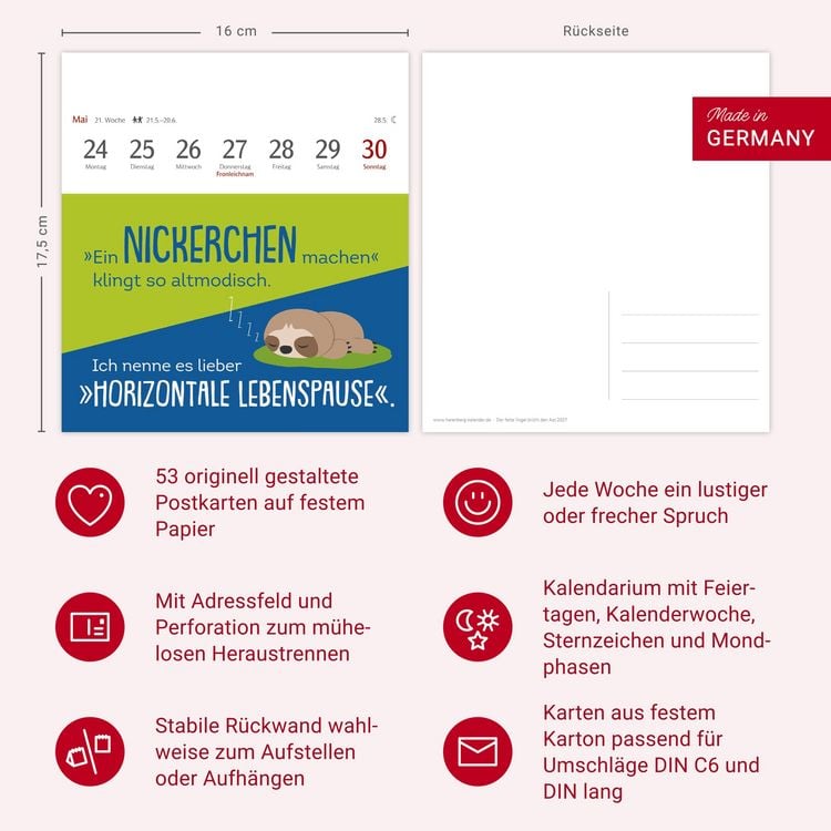 Produktbild: Der fette Vogel bricht den Ast Postkartenkalender 2027 - Wochenkalender - 53 Karten mit frechen Spr&uuml;chen