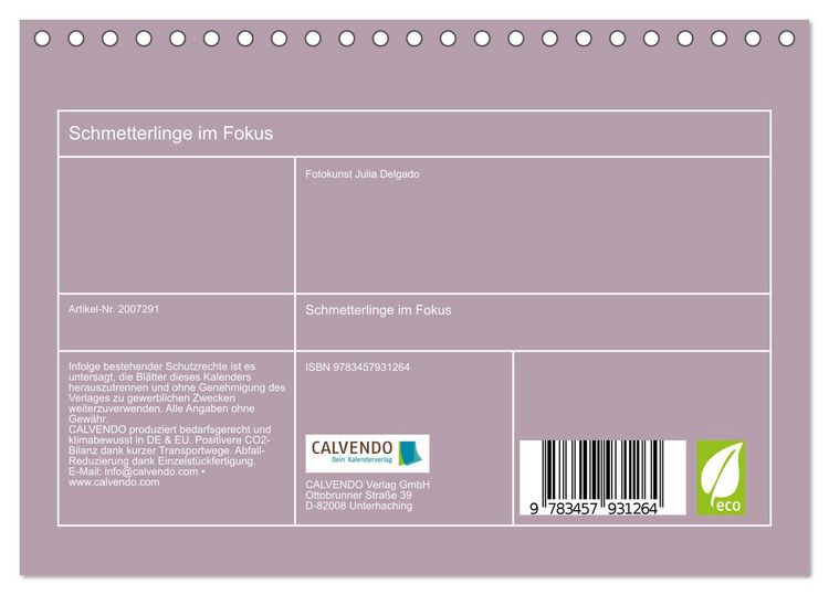 Produktbild: Schmetterlinge im Fokus (Tischkalender 2026 DIN A5 quer), CALVENDO Monatskalender